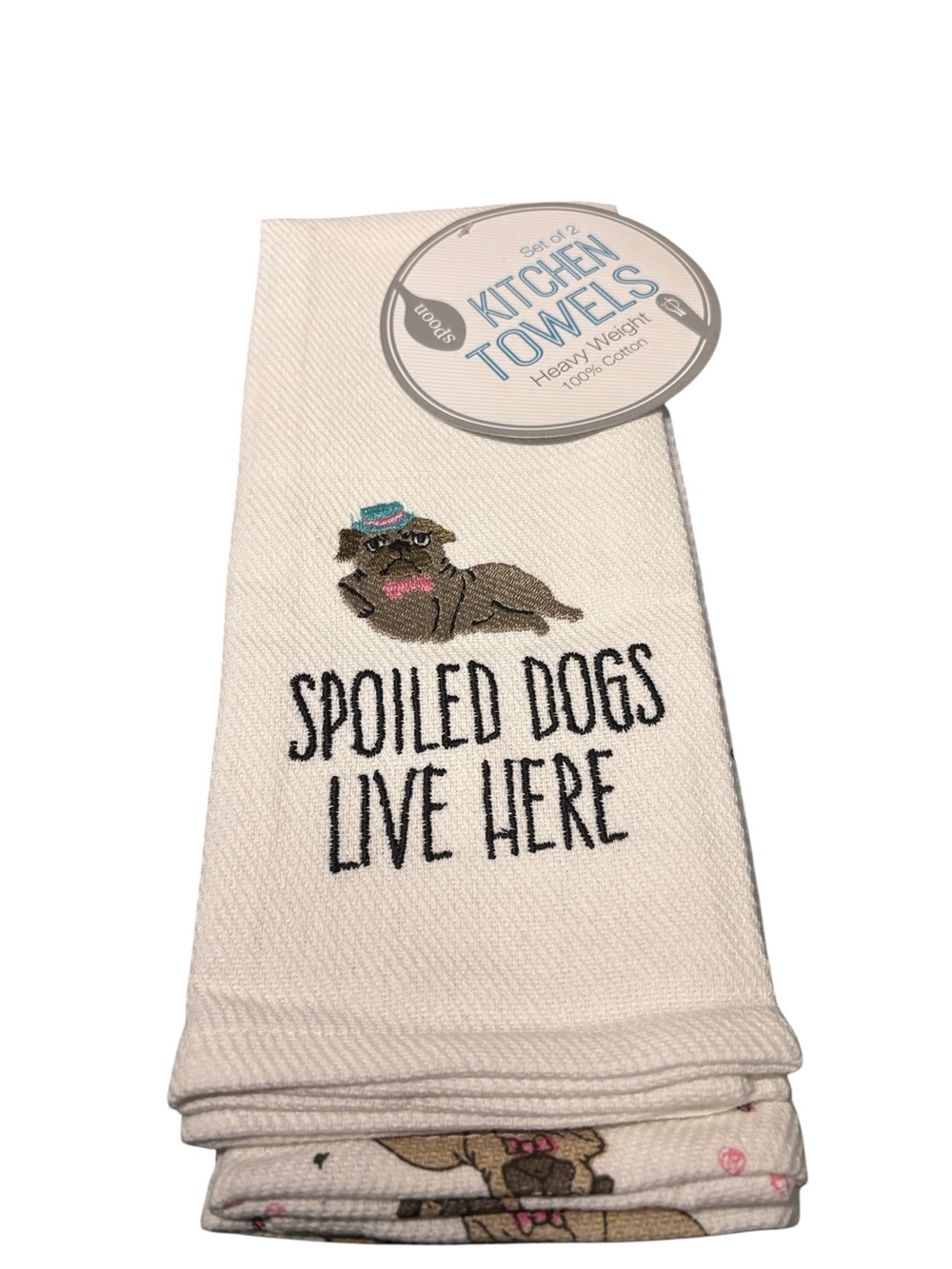 Sleeping Partners Pug Kitchen Towel Set of 2 Spoiled Dogs Live Here